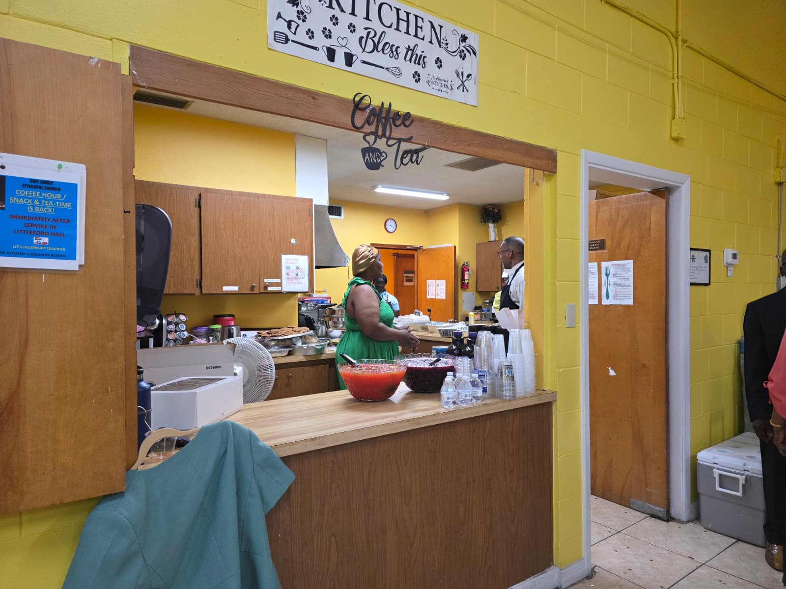 A kitchen area during a community gathering