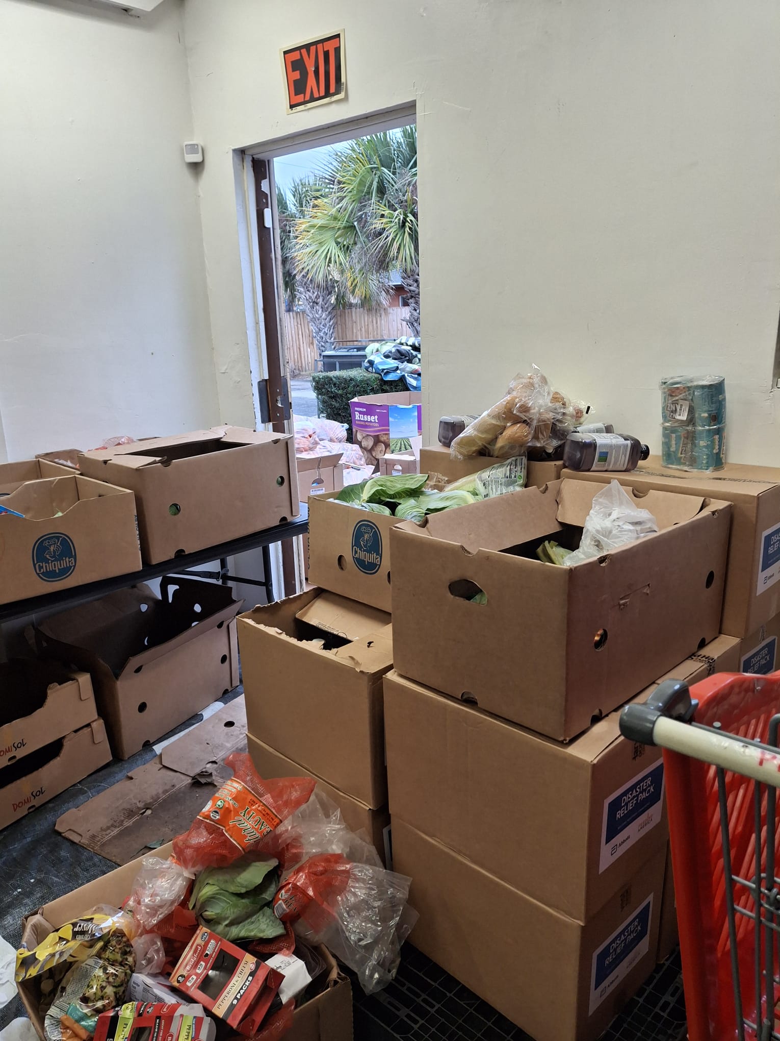 Boxes of food prepared for distribution