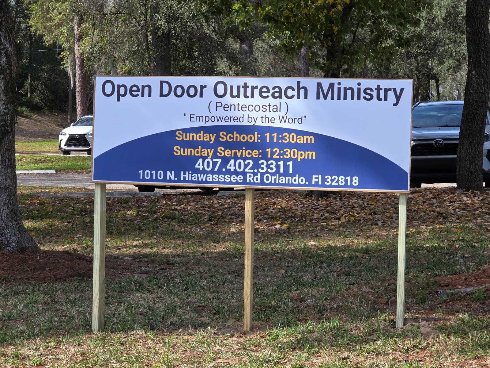 Open Door Outreach Ministry Pentecostal sign outdoors